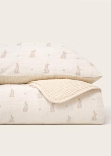 Oilo Bunny Crib Bedding Set, 5-Layer Organic Cotton Muslin Crib Quilt & Sham by OiloStudio