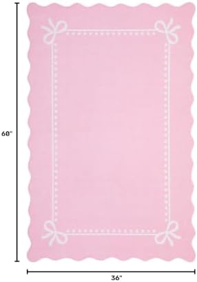Garvee Scalloped Bow Rug Pink Washable Solid 3x5 Area Rugs - Image 2