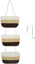 TeoKJ Over the Door Hanging Basket, 3-Tier Woven Cotton Wall-Mounted Storage by TeoKJ