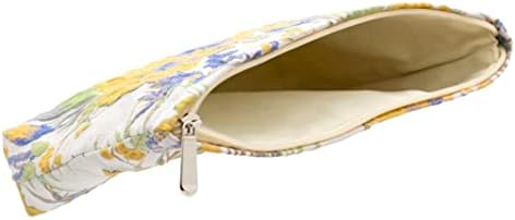 Flat Makeup Bag for Women, Zipper Cosmetic Pouch Purse, Brocade Flower Yellow - Image 4