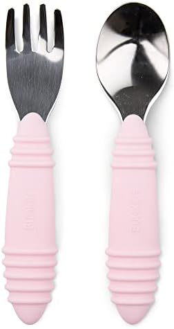 Bumkins Toddler Utensils, Kids Fork and Spoon Set, Silicone and Stainless-Steel by Bumkins
