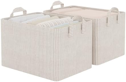 StorageWorks Fabric Storage Bins, Khaki and Beige Stripes by StorageWorks