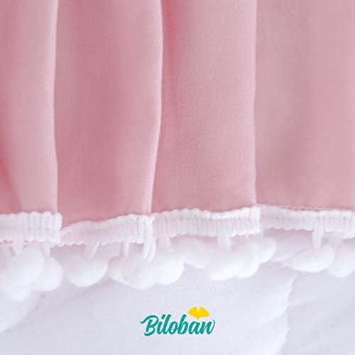 Crib Skirt with Pompoms Pink, Fits Standard Crib - Image 2