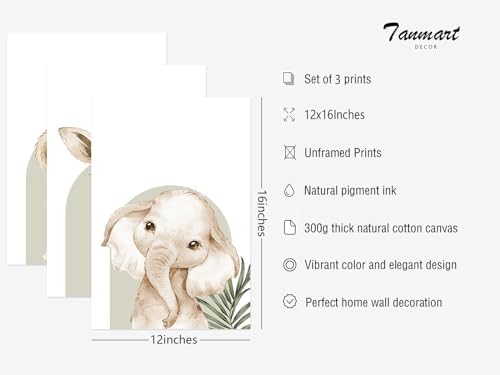 Tanmart Animal Wall Art Pictures Baby Nursery Canvas Wall Art Decor Safari - Image 2