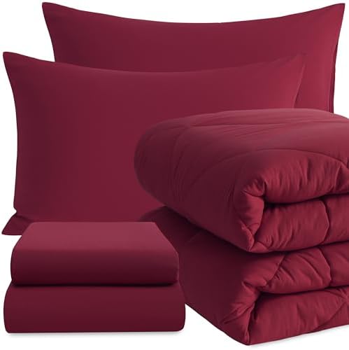 NTBAY Twin Microfiber Bed in a Bag, Comforter Set 5 Piece, Wine Red by NTBAY