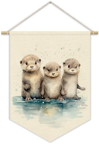 Nursery Decor, Sea Otter Watercolor Wall Art Canvas Banner, Woodland Nursery by Unknown