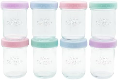 WeeSprout Baby Food Storage Glass Jars w/Lids Pastel Variety, Reusable Small by WeeSprout