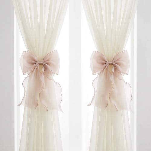 2 Pack French Lace Bow Curtain Tiebacks, Blush Pink by GAJILON
