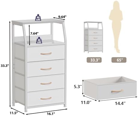 Furnulem Tall Nightstand with 4 Fabric Drawers, Small Dresser - Image 3