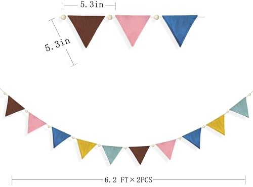 2 Sets of Wood Beads Boho Pennant Banner 20pcs Retro Colored Nursery Garland - Image 2
