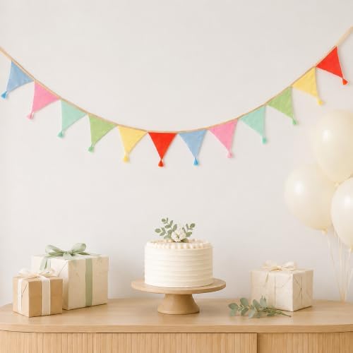 Pre-Strung Cotton Fabric Bunting Banner, 9Ft Multicolor Triangle Pennant Banner - Image 5