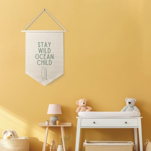 Qpenm Ocean Nursery Decor, Stay Wild Ocean Child Wall Hanging Canvas Banner - Image 5