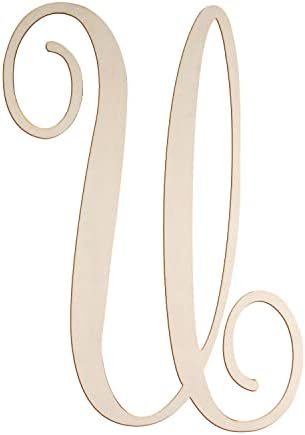 Cursive Wooden Letters U for Wall Decor Large Wood Monogram Letters 14 Inch by Focal20Craft