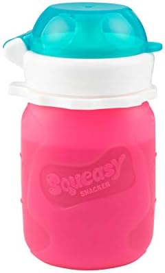 Pink 3.5 oz Squeasy Snacker Spill Proof Silicone Reusable Food Pouch by Squeasy+Snacker