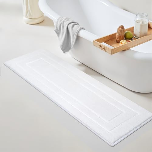 GRANNY SAYS White Bathroom Runner Rug 59" x 20", Soft Microfiber Bath Mat by GRANNYSAYS