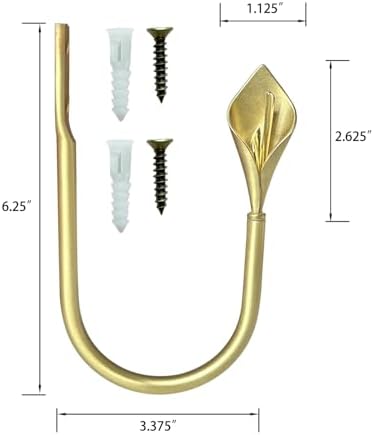 Gold Curtain Holdbacks 2 Pack, Calla Lily Metal Tiebacks Wall Mounted - Image 6