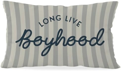 Long Live Boyhood Boys Room Throw Pillow Cover 12x20, Playroom Kids Throw by Wheatwin