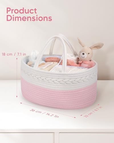 Maliton Diaper Caddy for Baby Girl-Cotton Rope Diaper Caddy, Diaper Organizer - Image 2