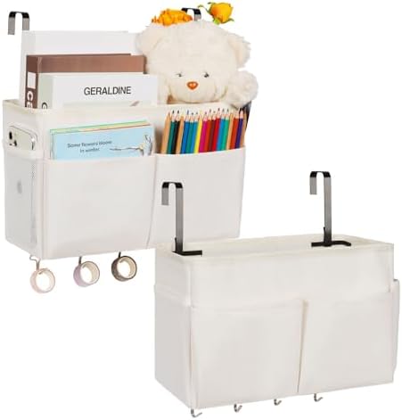 Bedside Caddy Organizer 5 Pockets 4 Hooks Bunk Bed 2Pack White by frjjthchy