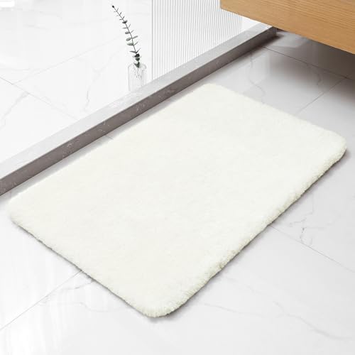 Polyester Bathroom Rug 20"x32" Cream, Non-Slip Soft Shaggy Bath Mat by Kildoss