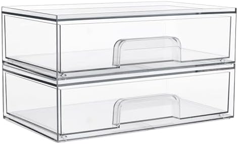 Vtopmart Clear Stackable Storage Drawers, 2 Pack Wide Plastic Organizers by Vtopmart