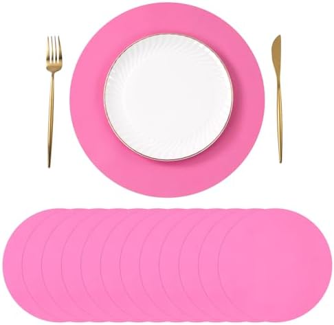 SHACOS 100 pcs Ultra Pink Round Disposable Placemats 13 inch Colored Paper by SHACOS