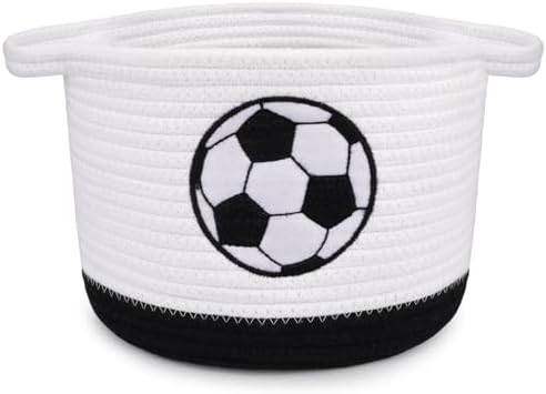 Soccer Woven Basket- Small Cotton Rope Gift Basket Embroidered Football by Hkojewp