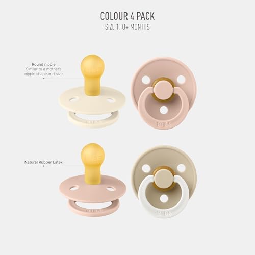 BIBS Colour Soother 4-Pack | BPA Free Dummy Pacifier | Round Nipple | Natural - Image 2