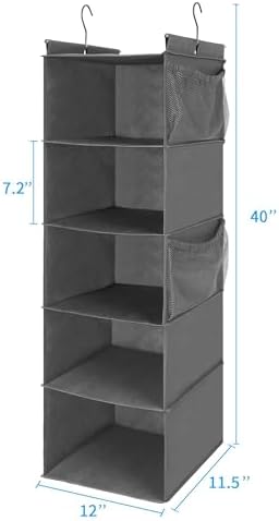 MAX Houser 5 Shelf Foldable Hanging Closet Organizer, Cloth Hanging Shelf - Image 3