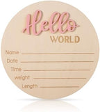 Baby Announcement Sign, Wooden Hello World Newborn Signs Birth Name Sign by NQEUEPN