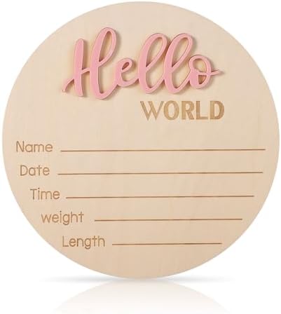Baby Announcement Sign, Wooden Hello World Newborn Signs Birth Name Sign by NQEUEPN