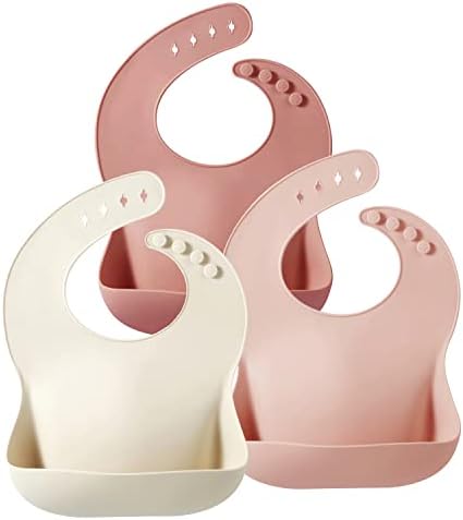 PandaEar Set of 3 Silicone Baby Bibs, Waterproof Soft Adjustable Bibs by PandaEar