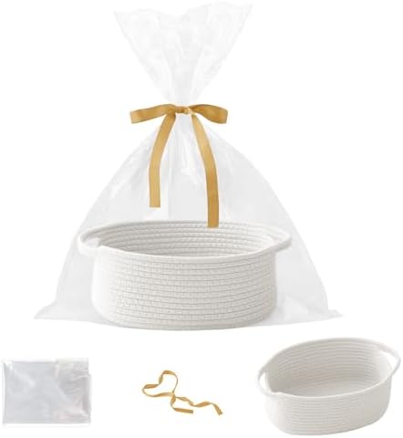 White Woven Rope Basket, Baby Gift Basket by HZFTJOY