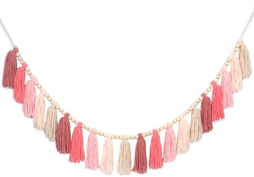 Pink Yarn Tassel Garland Boho Preppy Wall Hanging Decor Bunting Banner Tassels by WelcometoTasuwat