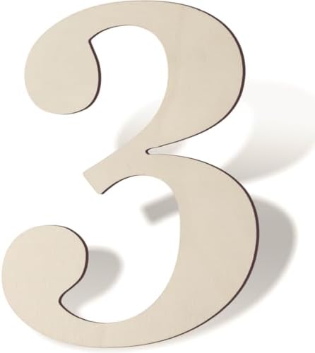 Wooden Numbers 8 Inch Large Paintable Wood Number 3 by Unknown