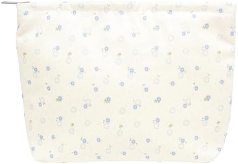 Flat Makeup Bag for Women, Zipper Cosmetic Pouch for Purse, Floral Blue by PAZIMIIK