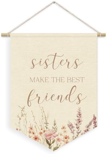 Girls Room Decor, Sisters Make the Best Friends Linen Canvas Banner, Wildflower by Unknown