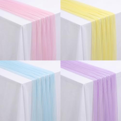 4 Pcs Pastel Colorful Tulle Table Runner Spring Summer Party by Windkream