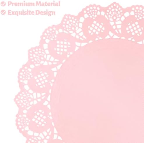 MCEAST 100 Pack Round Pink Paper Doilies 13.5 Inches Lace Paper Place Mats - Image 3