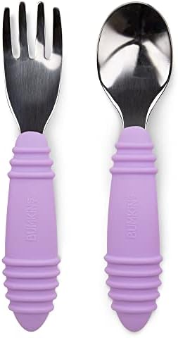 Bumkins Toddler Utensils, Kids Size Fork and Spoon Set, Silicone and by Bumkins