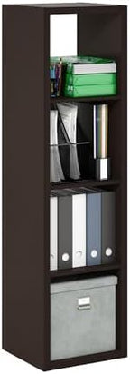 Furinno Cubicle 4-Cube Book Shelf, Extra Thick Vertical Bookshelf, Dark Oak by Furinno-FitsYourSpaceFitsYourBudget