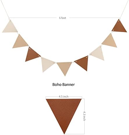 6 Feet Boho Pennant Banner Triangle Flag Vegan Leather Bunting Brown Nursery - Image 2