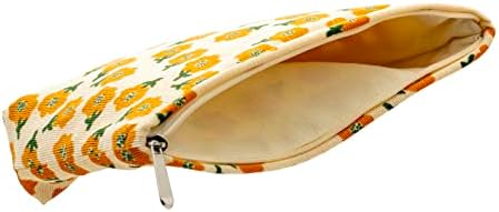 Flat Makeup Bag for Women, Zipper Cosmetic Pouch for Purse, Flower Yellow - Image 4
