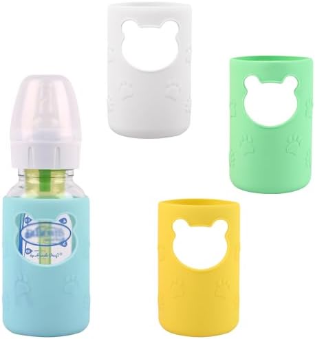 4 Pack Silicone Sleeve for Dr Brown's Natural Narrow Glass Baby Bottle 4 oz by HUAKENER