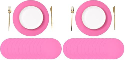 SHACOS 100 pcs Ultra Pink Valentine Round Paper Placemats Disposable 13 inch by SHACOS