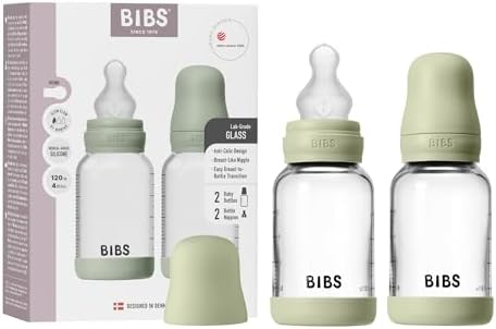 BIBS Glass Baby Bottle, 120 ml, Silicone Nipple by BIBS