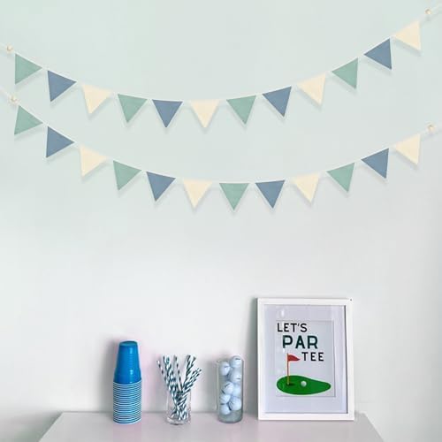 2 Sets of Blue Green Party Decorations 24Pcs Green Blue Fabric Linen Pennant - Image 6
