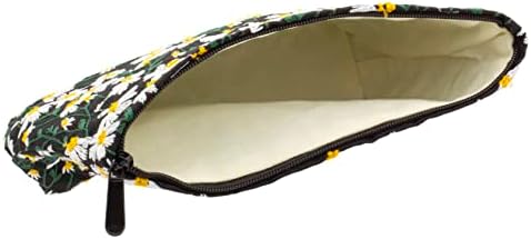 Flat Makeup Bag for Women, Zipper Cosmetic Pouch for Purse, Daisy Black - Image 2