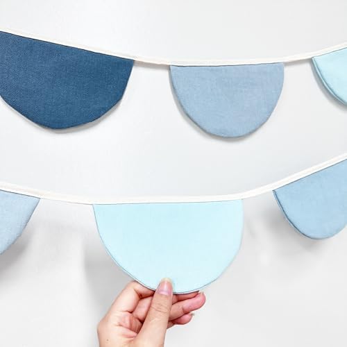 2 Sets of Deep Blue Half Round Banner 16Pcs Nursery Garland Flags Royal Fabric - Image 4