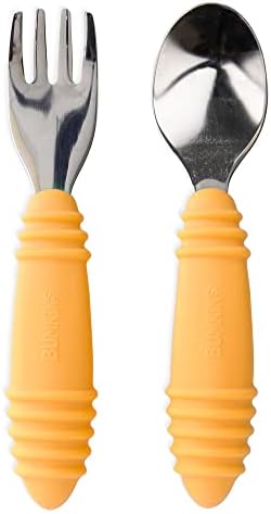 Bumkins Toddler Utensils, Kids Size Fork and Spoon Set, Silicone and by Bumkins